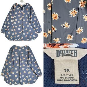 Duluth Trading Co Women’s Plus Size 3X Blue Floral Long Sleeve Button Down Shirt